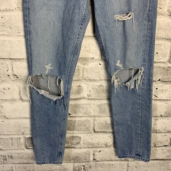 Agolde High Rise Distressed Light Wash Button Fly Straight Leg Ankle Jeans - Picture 4 of 11